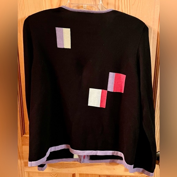 Christopher & Banks Black Cardigan w/Colorful Blocks Buttons SZ L Teacher Modest - Picture 5 of 17